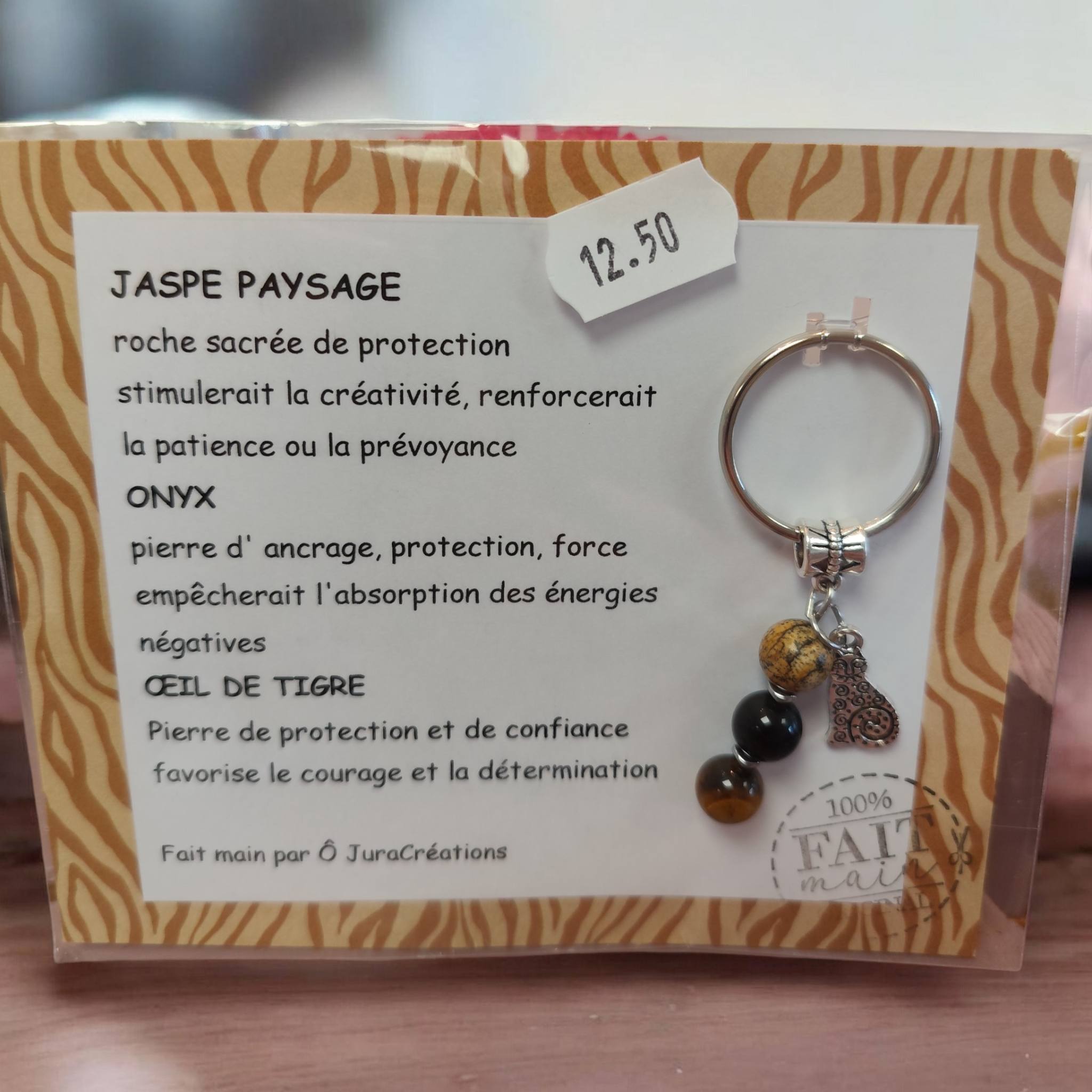 Porte-clés Jaspe Paysage, Onyx & Œil de Tigre – Énergie & Protection