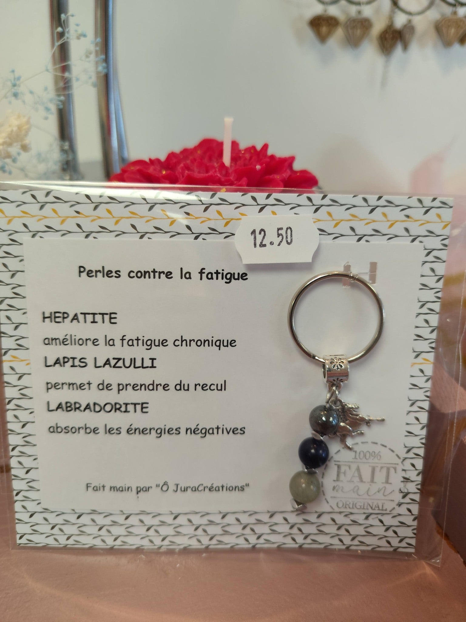 Porte-clés en pierres naturelles – Perle énergie anti-fatigue