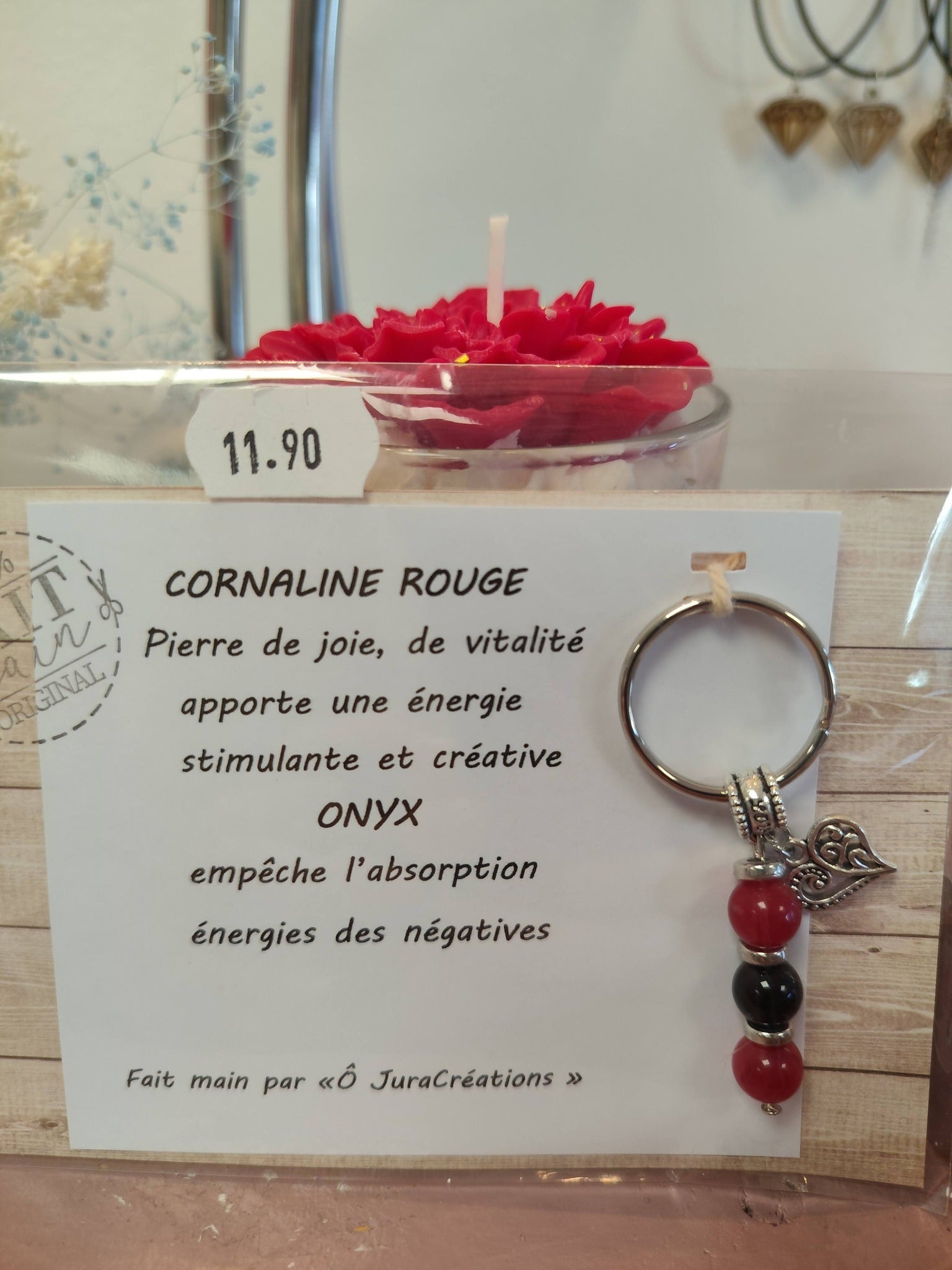 Porte-clés en pierres naturelles – Cornaline rouge & Onyx