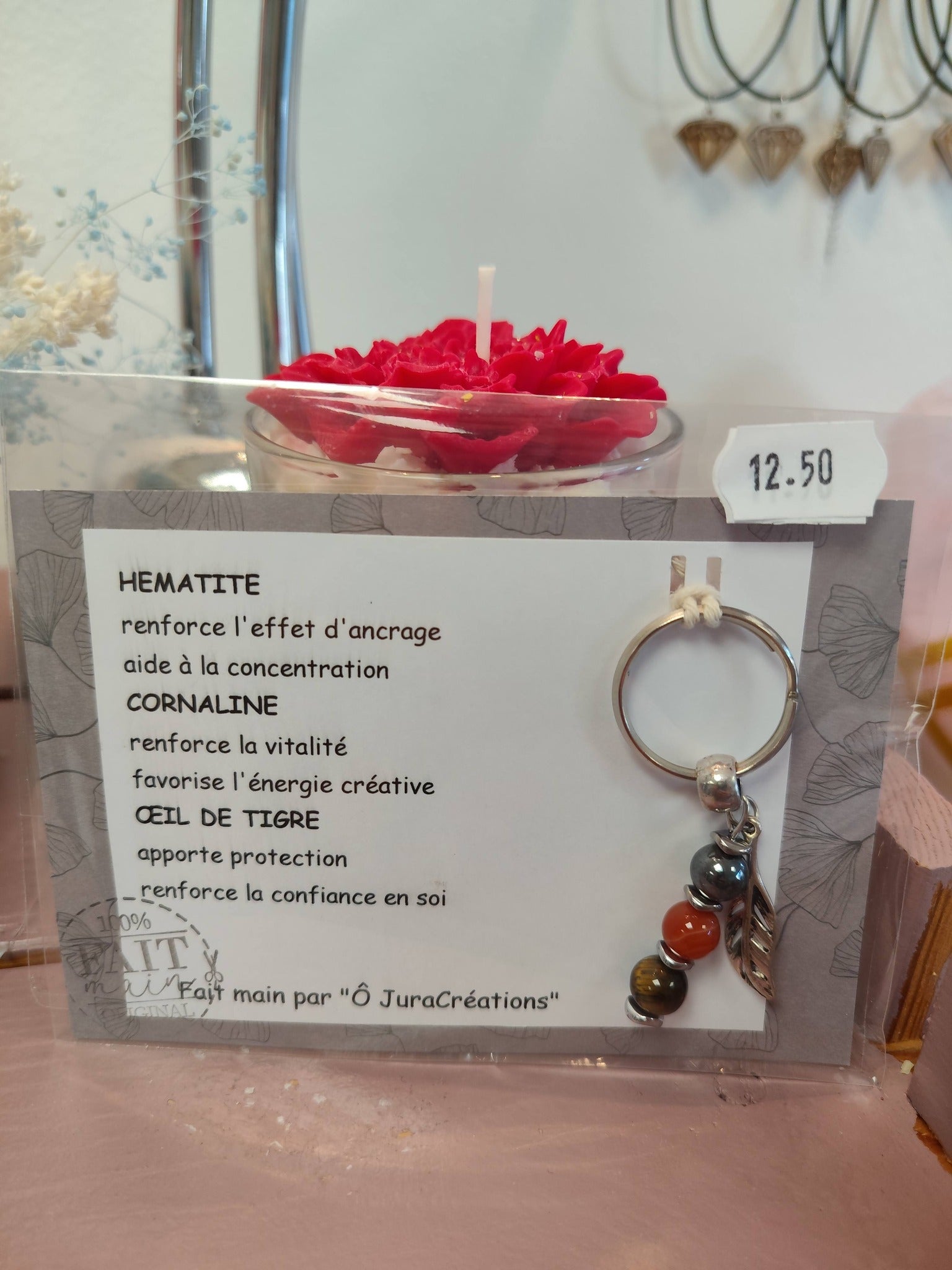 Porte-clés Hématite, Cornaline & Œil de Tigre – Protection & Vitalité