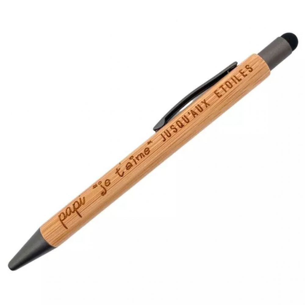 Stylo Bambou Tactile "Papi je t'aime jusqu'aux étoiles"